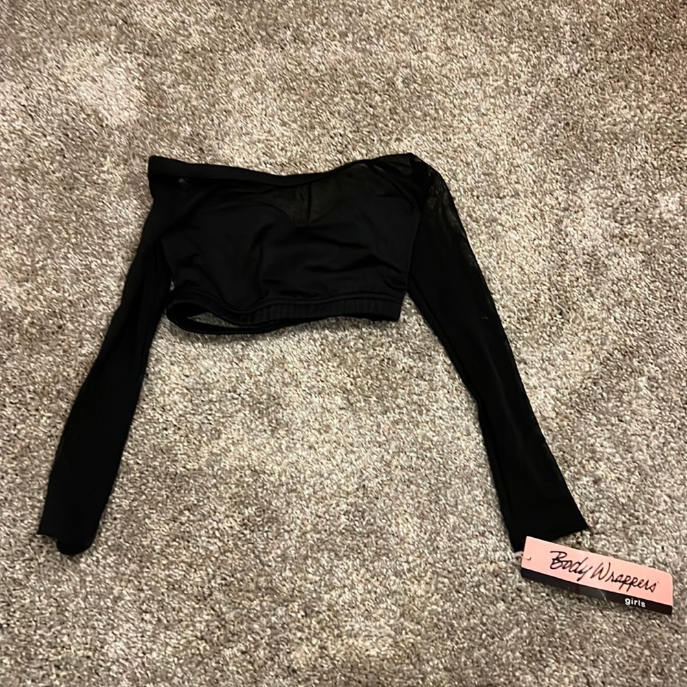 NWT Black Mesh Long Sleeve Crop Top Body Wrappers Girls Size 4 - 6